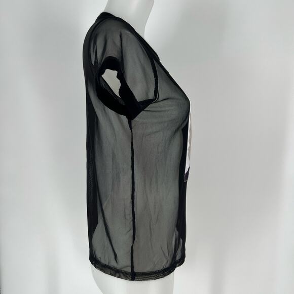 Occasion Sheer Top Bejeweled Graphic Woman Small Sheer Black Mesh Portrait Glam - Picture 5 of 9